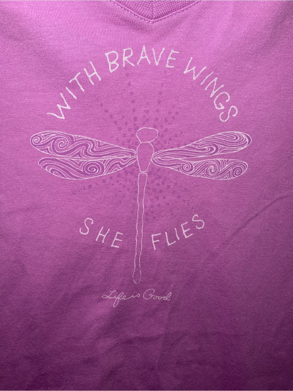 Life is Good women L tee long sleeve Purple With Brave Wings She Flies Dragonfly - Picture 2 of 10